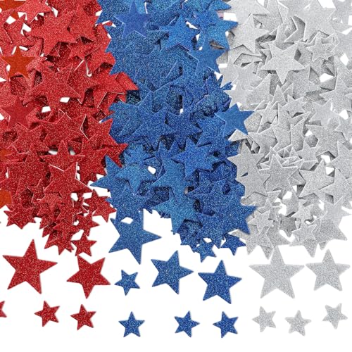 Foam Star Stickers 150 Pcs 4th of July Glitter Star Stickers Red Blue and Silver Self-Adhesive Foam Sticker Patriotic Stars Sticker for Art DIY Crafts Greeting Card Independence Day Party Decoration