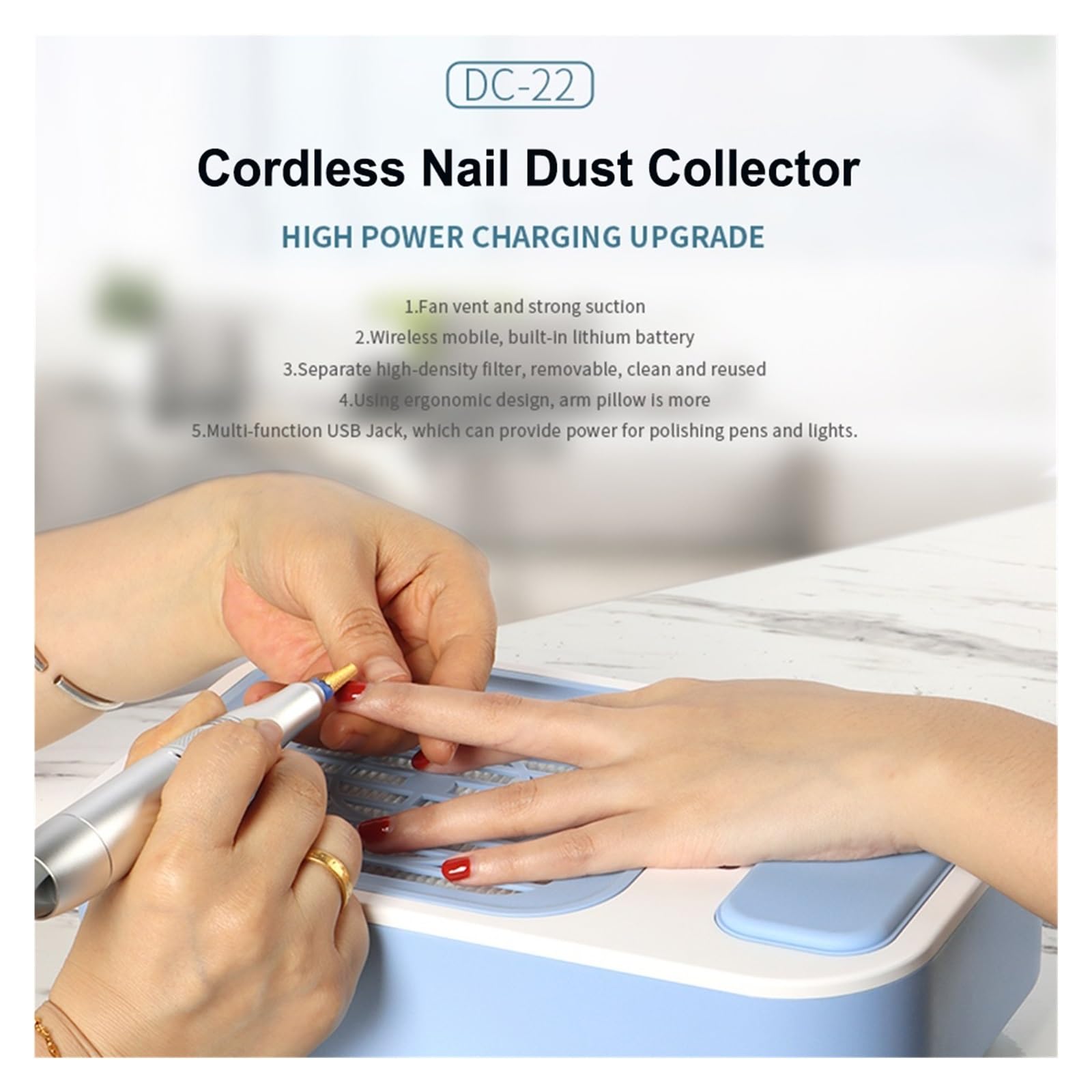 MRKU Aspiradora para manicura con Filtro Lavable, aspiradora de bajo Ruido de 60 W, 60 W, Reutilizable e inalámbrica.