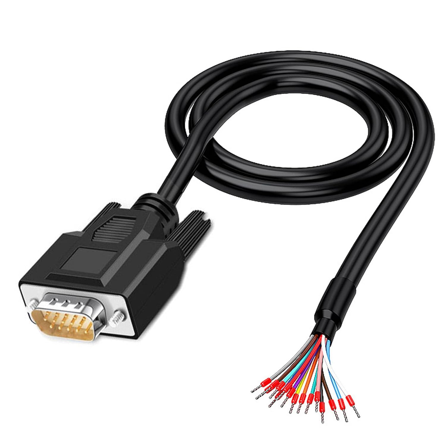6.56Ft 24AWG VGA Male RS232 15Pin Serial Extension Cable, DB15 3Row 15-Pin Gold Plated Connector with Bare Wire End Cable
