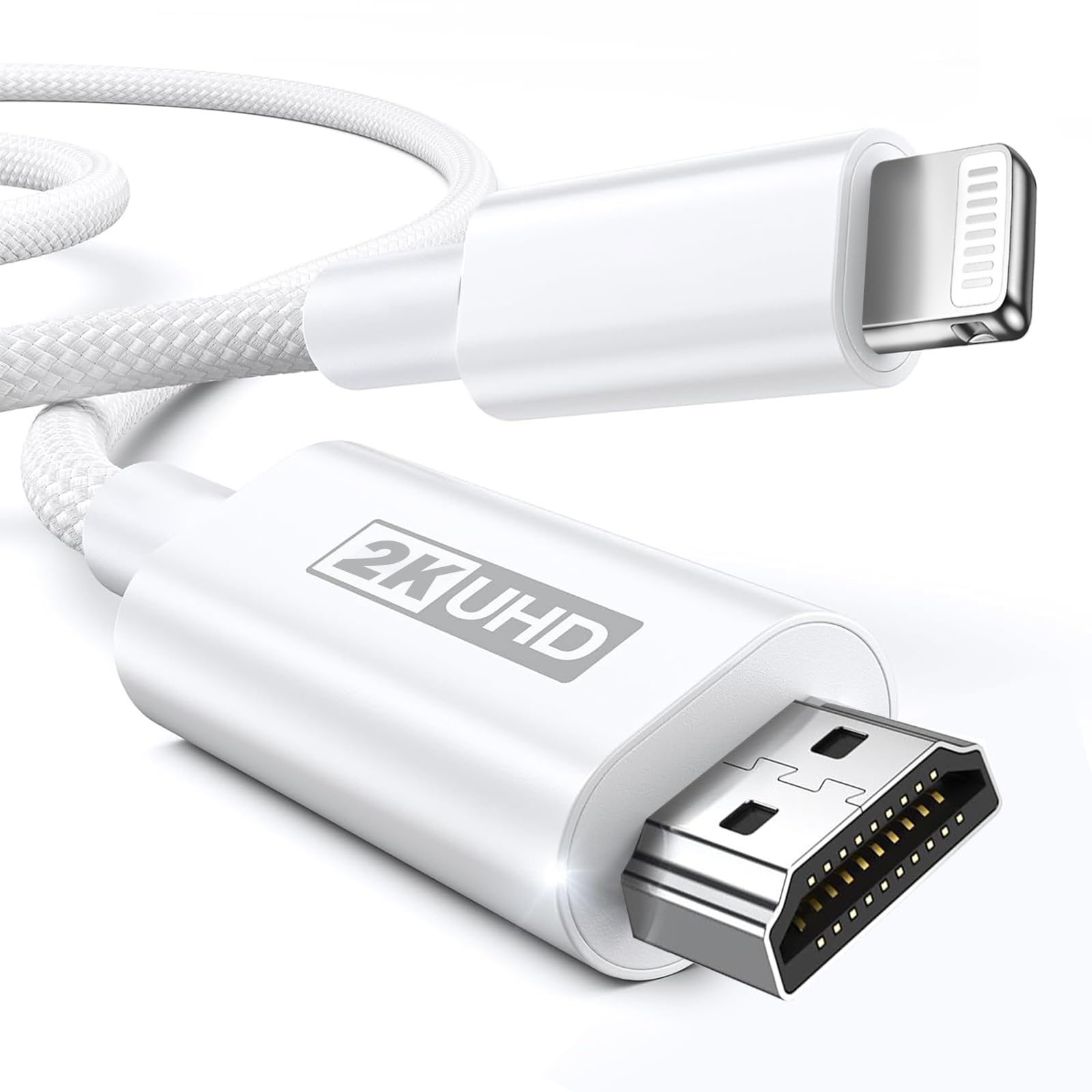 Apple MFi Certified Lightning to HDMI Cable Adapter [6.6 FT], Nylon Braided 2K@60Hz iPhone to HDMI Converter for TV/Monitor/Projector, Lightning Digital AV Adapter for iPhone iPad iPod