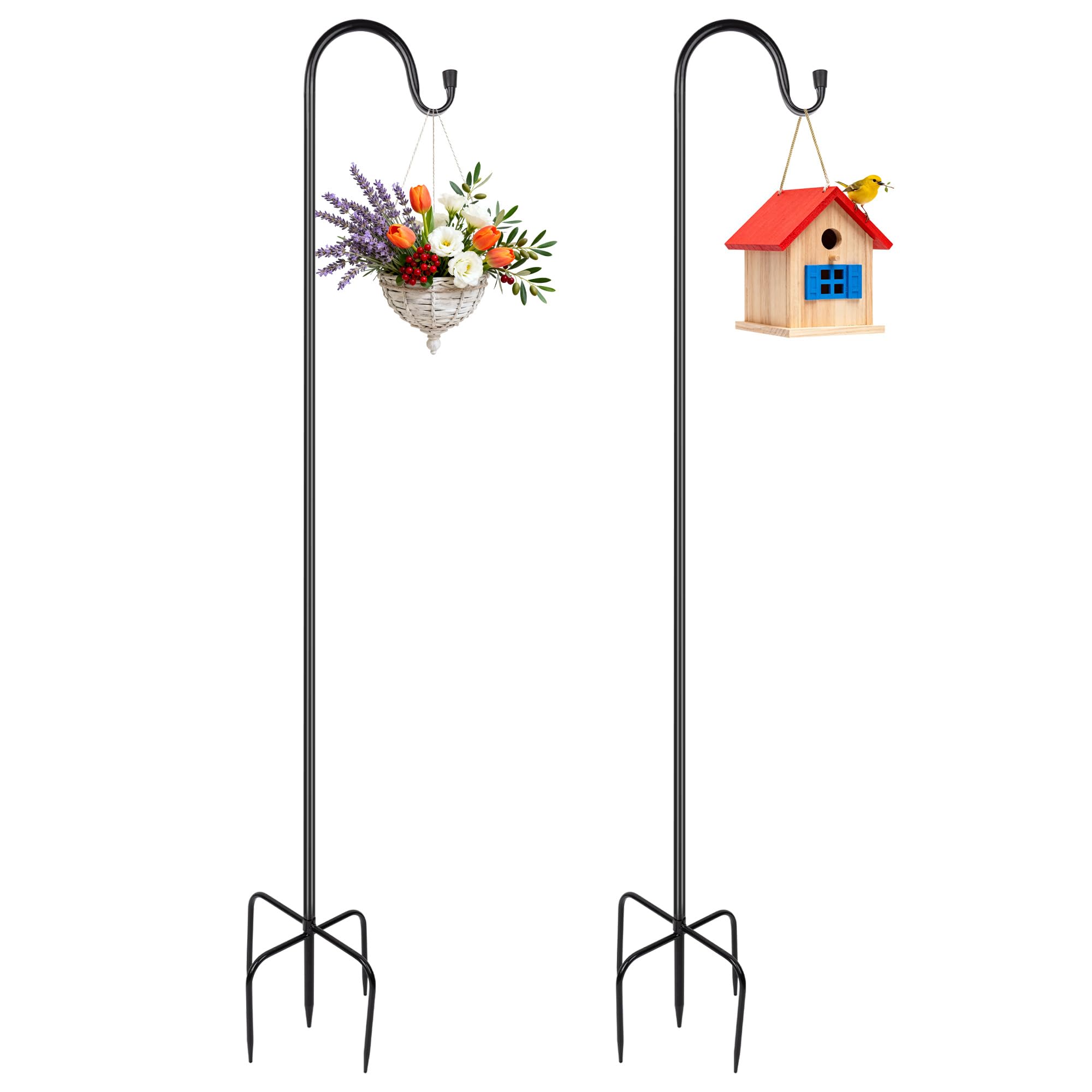 2 ganci da pastore da 124 cm, palo da giardino resistente con base a 5 punte, gancio da pastore, palo per mangiatoia per uccelli da giardino, palo in metallo per esterni, portata 3 kg, per lanterne