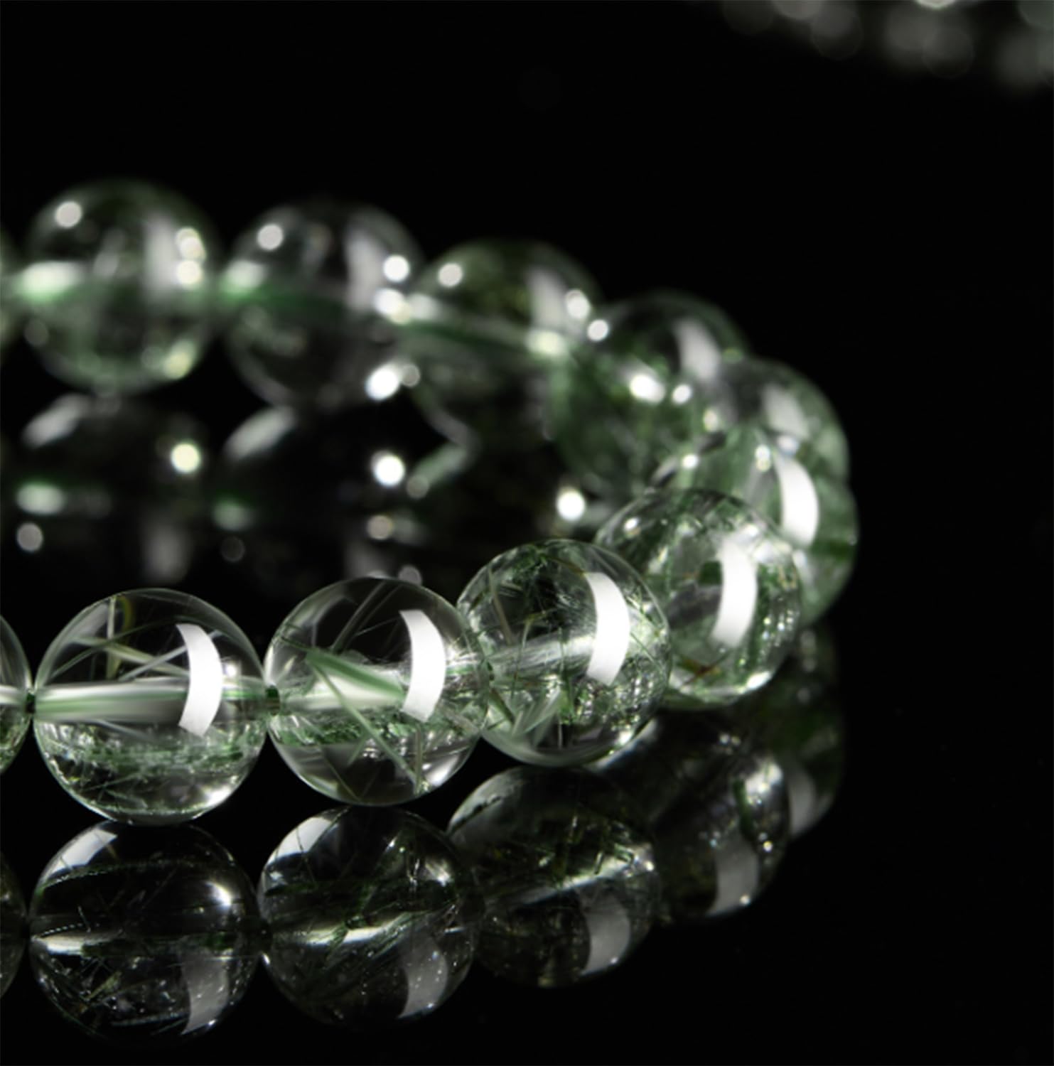 Pulsera elástica de cristal, brazalete de cuarzo rutilado verde natural