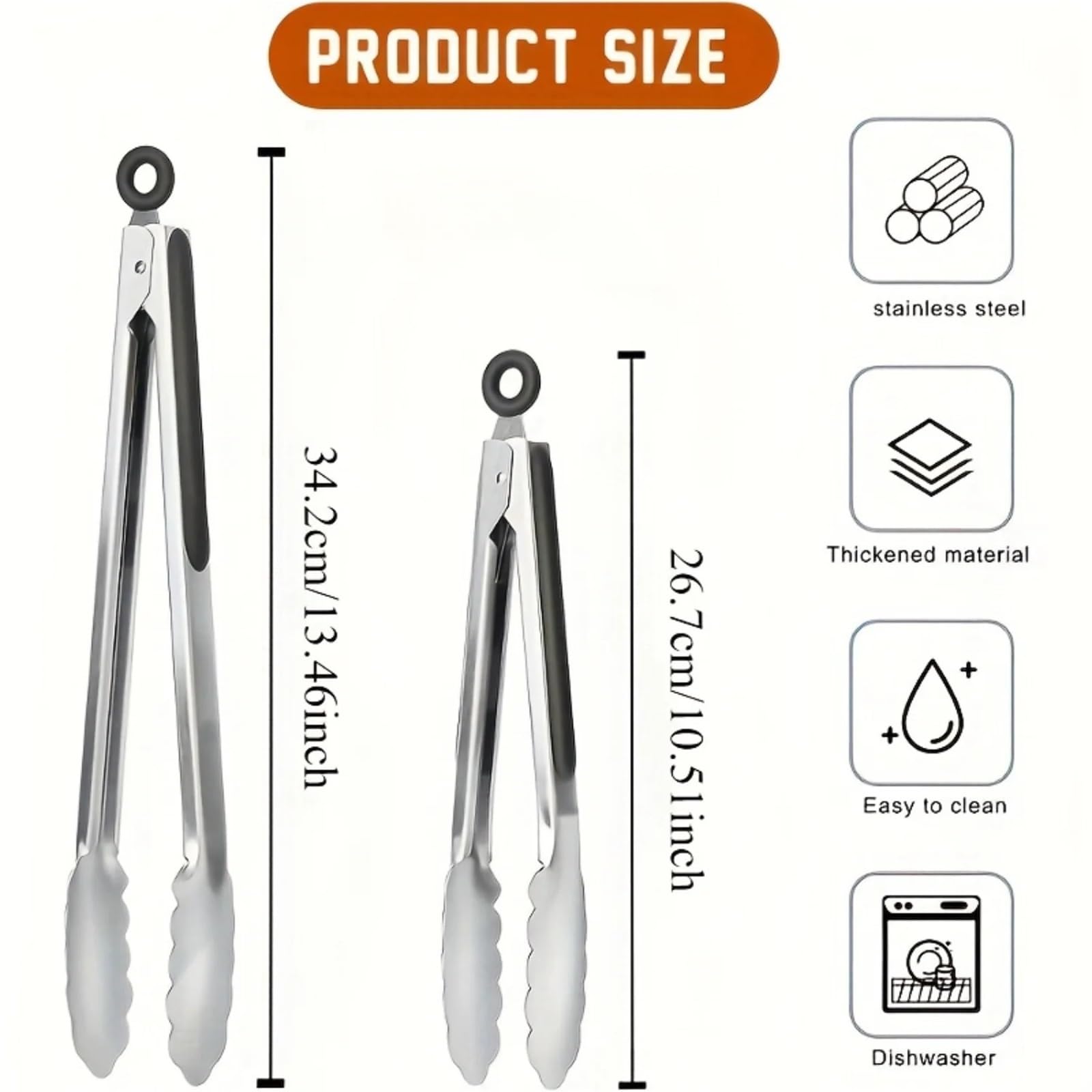 Pince Cuisine Ensemble de pinces de cuisine en acier inoxydable, poignées en Silicone, conception de verrouillage, poignées antidérapantes, pinces alimentaires, 2 pièces/ensemble