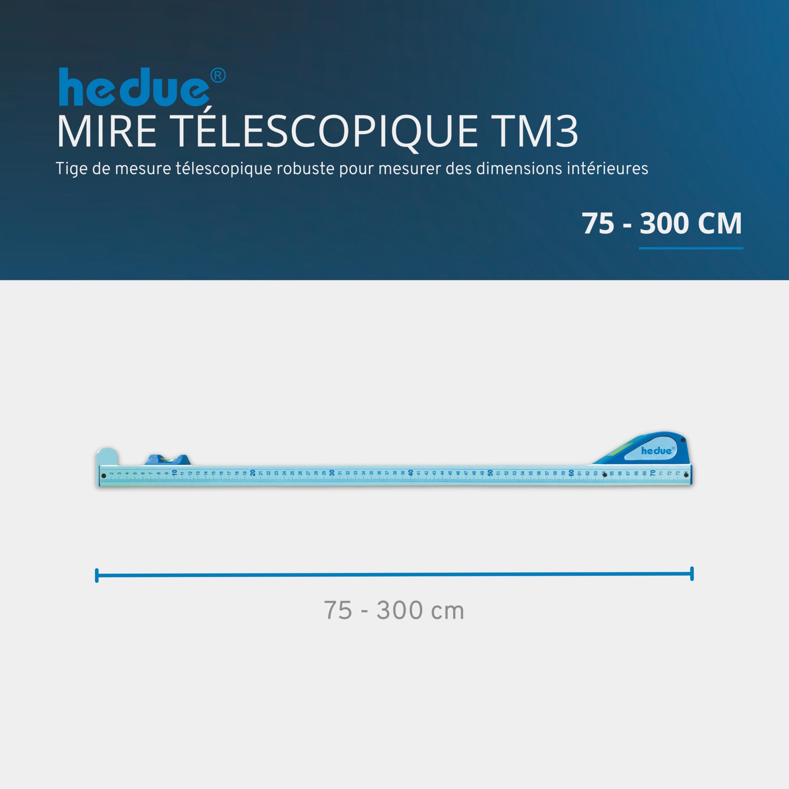 Mire télescopique TM3 – Règle de mesure télescopique pour dimensions intérieures et mesures entre murs, 75–300 cm