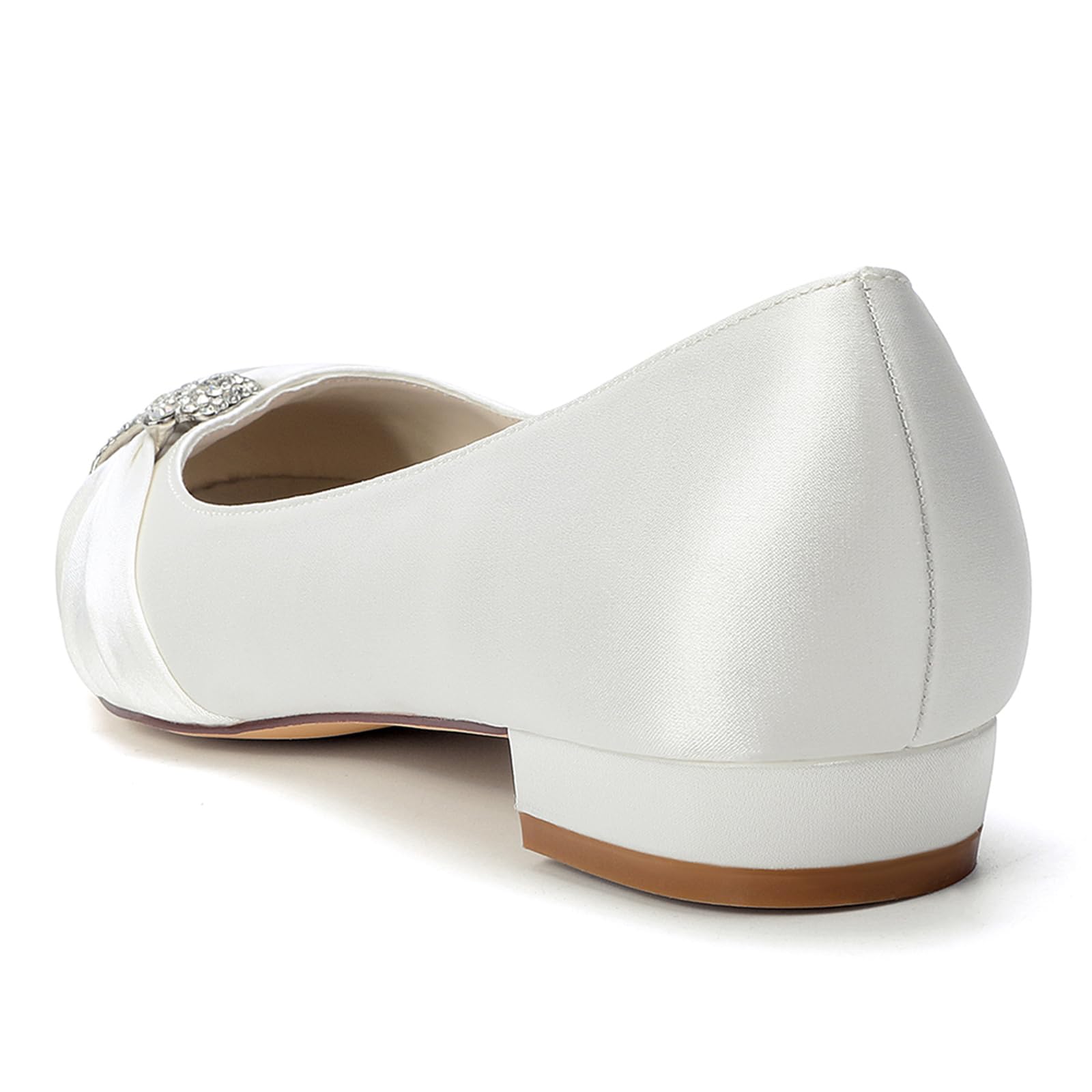 Scarpe da Sposa in Raso da Donna, Eleganti con Punta Tonda Scarpe da Sposa con Strass Slip-On Décolleté da Festa per La Sposa