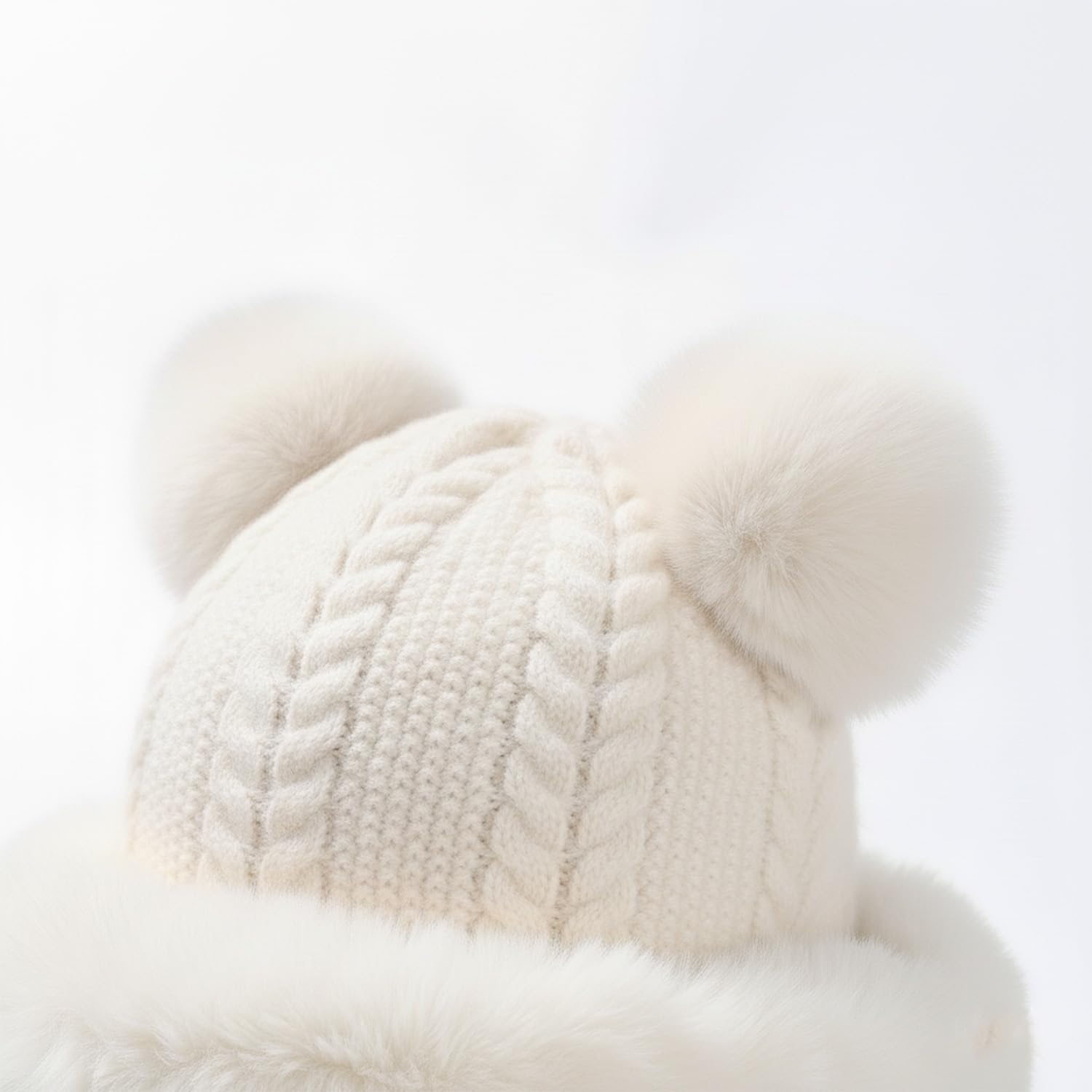 HUAMULAN Women Winter Sherpa Beanie Hats Knit Ear Flaps Peruvian Cover Ears Fleece Lined Ski Snow Hat Pompoms - Image 5