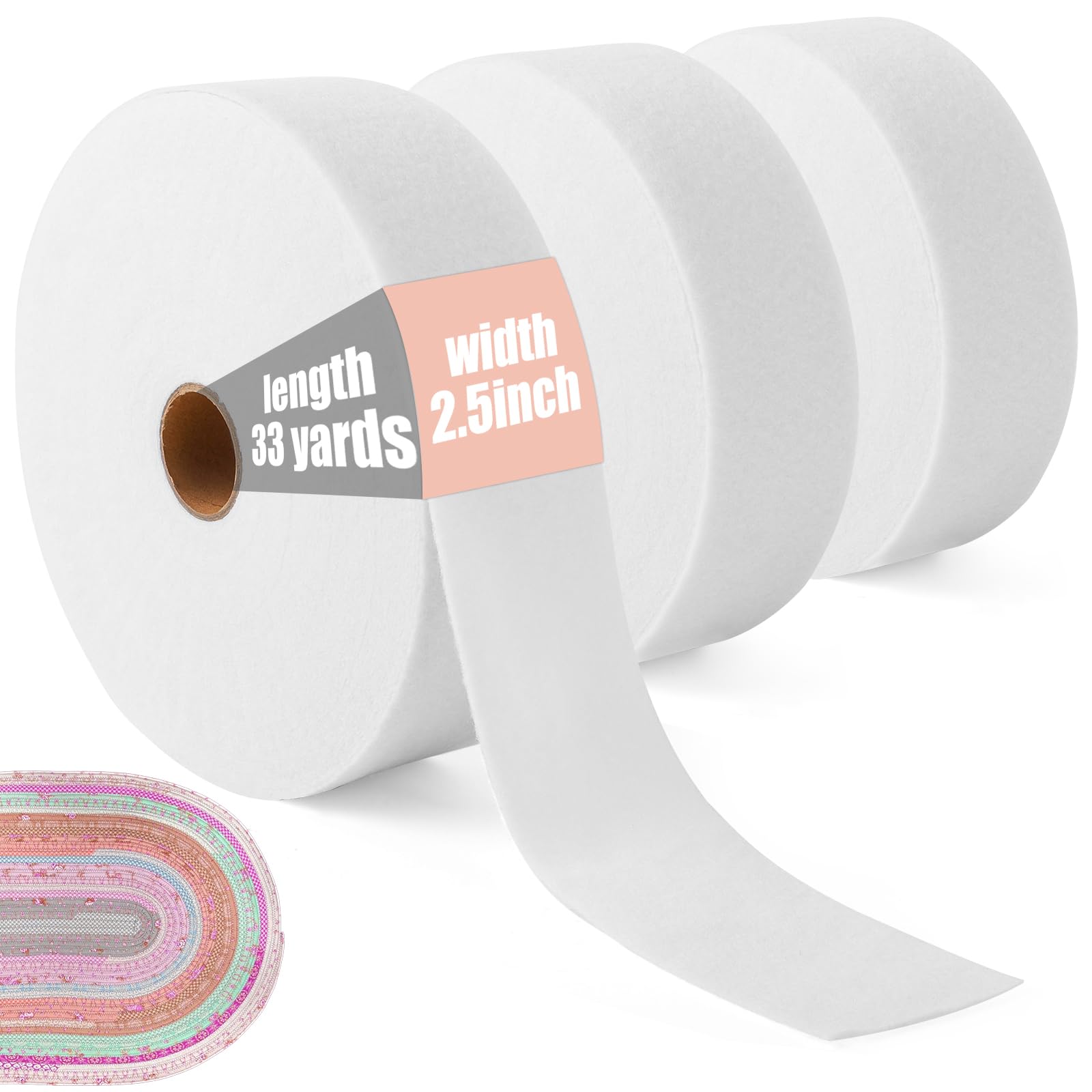 UCandy Jelly Roll Batting Strip 2 1/2 Inch Cotton Quilt Batting, Flexible Batting On A Roll 33 Yards for Jelly Roll Rugs,Braided Rug,Throw Rugs,Purses (99yard)
