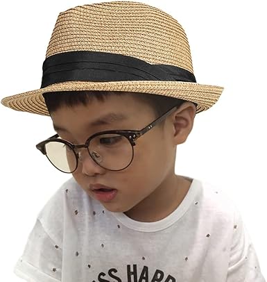 Kids Fedora Straw Sun Hat Short Brim 