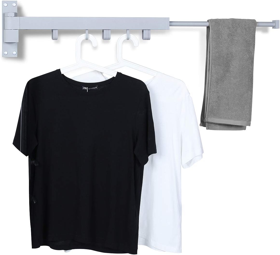 Get Cheap Price BENOSS Wall Mounted Clothes Drying Rack, Retractable Laundry Drying Rack Space Saver Hangers, Easy to Install, for Balcony, Laundry, Bathroom and Bedroom (Gray-Short)