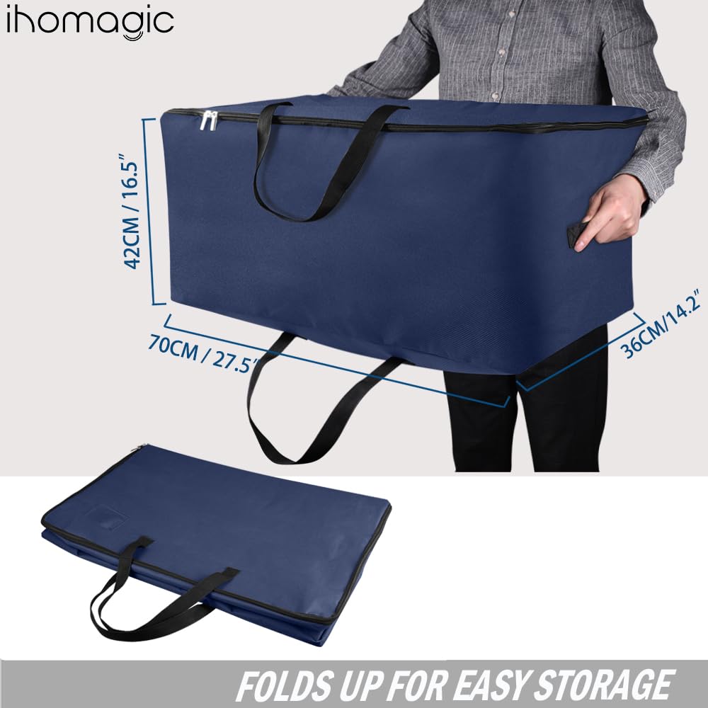 2 Pezzi Grande Borsa Portaoggetti, 105L Pieghevole Contenitore Vestiti con Manico e Cerniera, Organizzatore di Contenitore Sottoletto, Scatole Portaoggetti per Giocattoli, Trapunte, Blu Scuro
