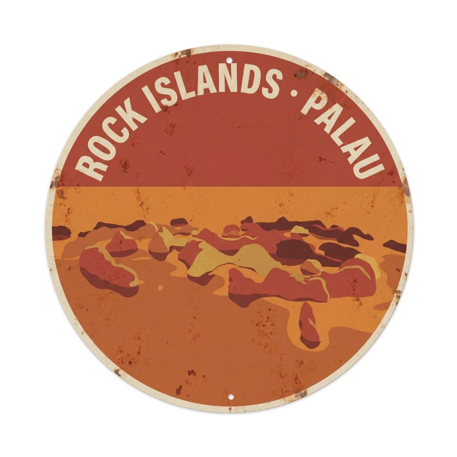 Olyhtr 8X8inch Classic Style Terracotta Palau Rock Islands Coastal Travel Sunset Metal Tin Sign
