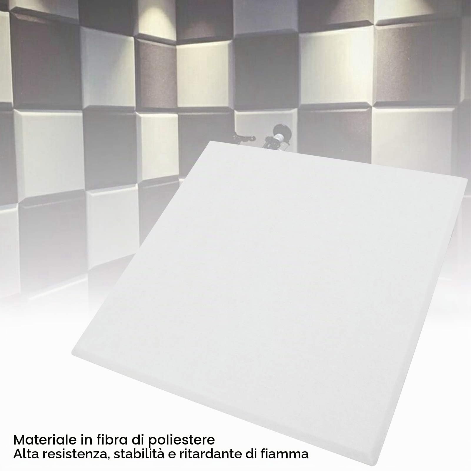 Pannello Acustico in Fibra di Poliestere Ad Assorbimento Acustico da 6 Pezzi, Protezione Fonoassorbente a Banda Larga, Pannello Acustico per Studio di Protezione (Bianco)