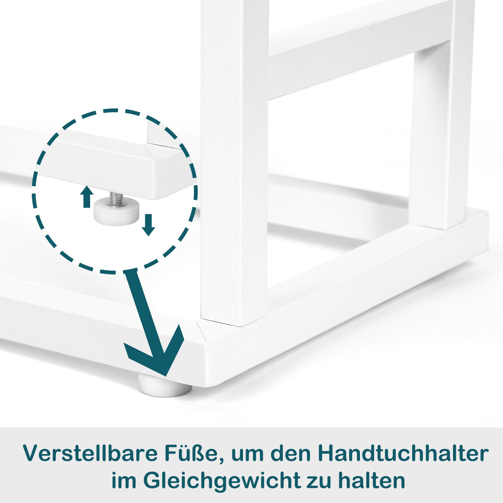 smusei Handtuchhalter Stehend Weiß Handtuchständer Freistehend Doppelstangen-Design Handtuchständer Bad Verstellbare Füße Handtuch Ständer Kein Bohren Erforderlich für Badezimmer Schlafzimmer