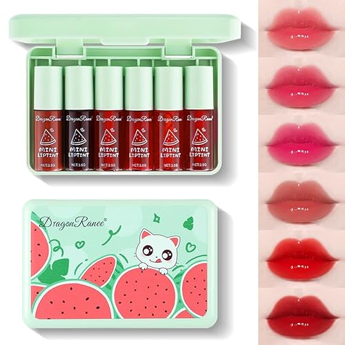 Juego de tintes de labios de 6 colores, brillo de tinte de labios afrutado, tinte de labios coreano, tinte de labios voluminoso, brillo labial mini