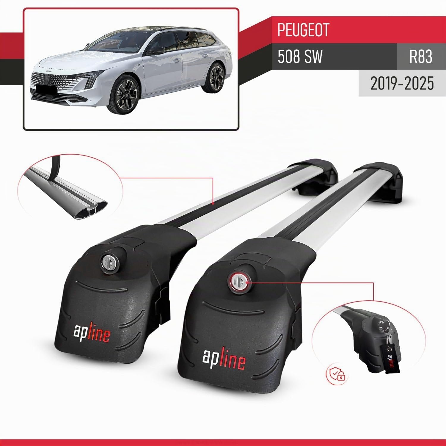 Compatible avec Peugeot 508 SW (R83) 2019-2025 ACE-2 modèle Barres de Toit Railing Porte-Bagages de Voiture Gris Aluminium Barres