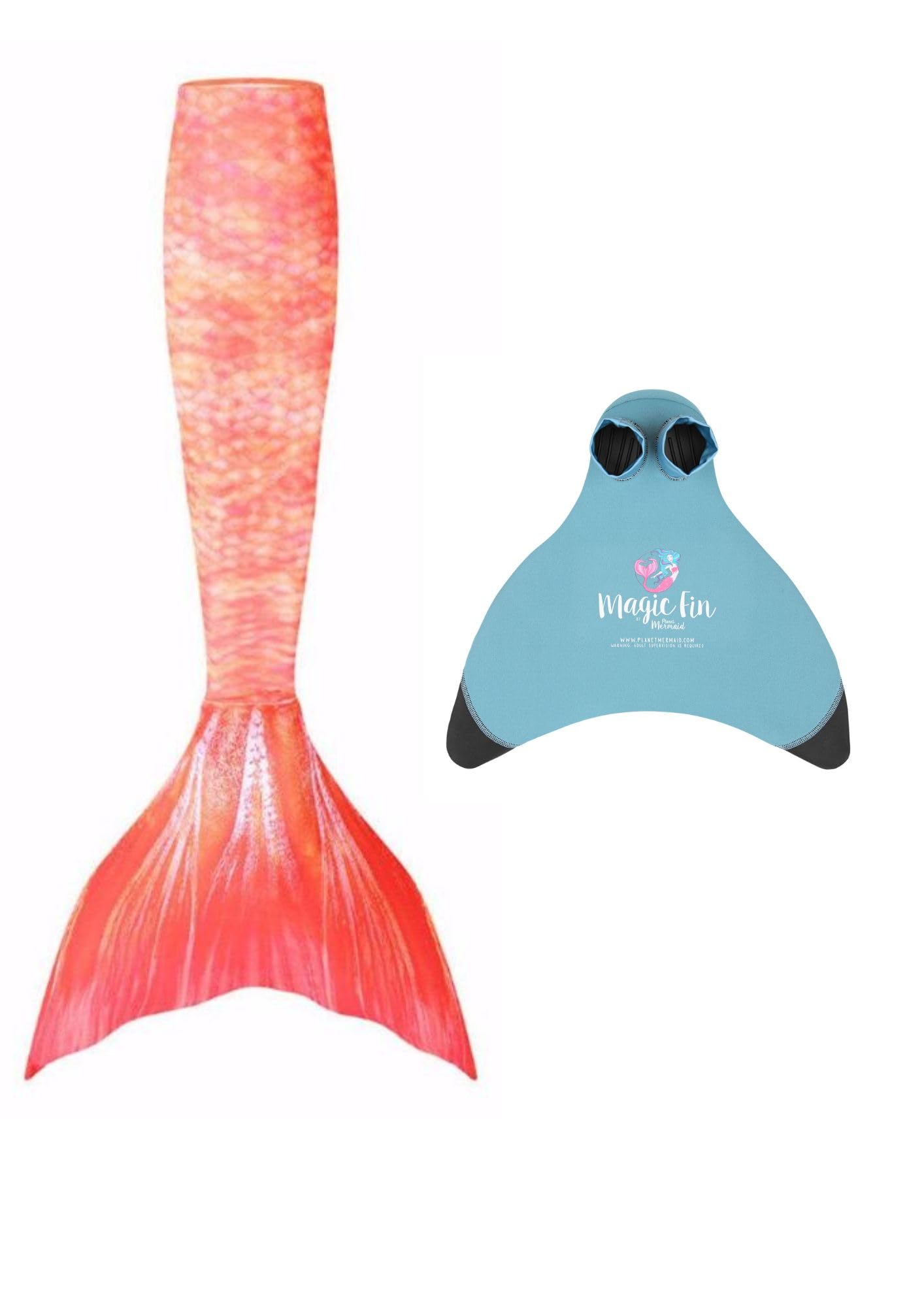 Planet Mermaid Girls Kids 2 Piece Vivid Colour Starter Swimming Mermaid Tail & Wear-Resistant Magic Fin Monofin Included.
