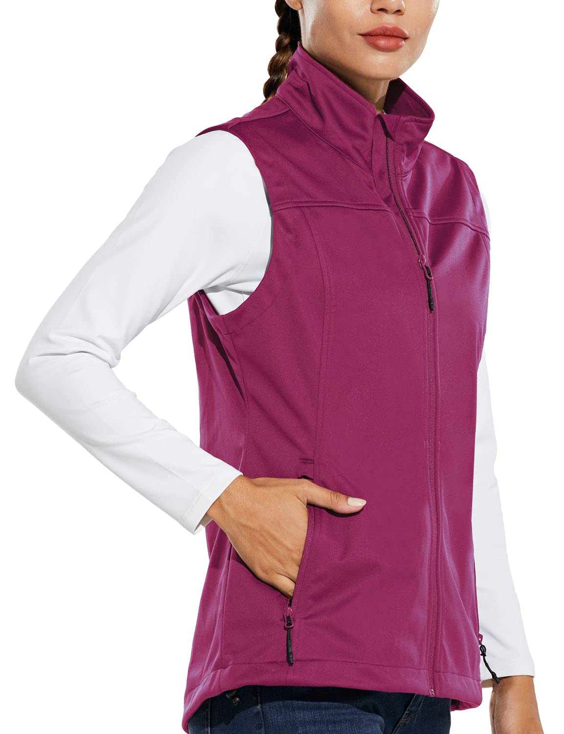 baleafWomen's Lightweight Vest Softshell Sleeveless Jacket Windproof Stand Collar with Zipper Pockets Running Hiking Golf