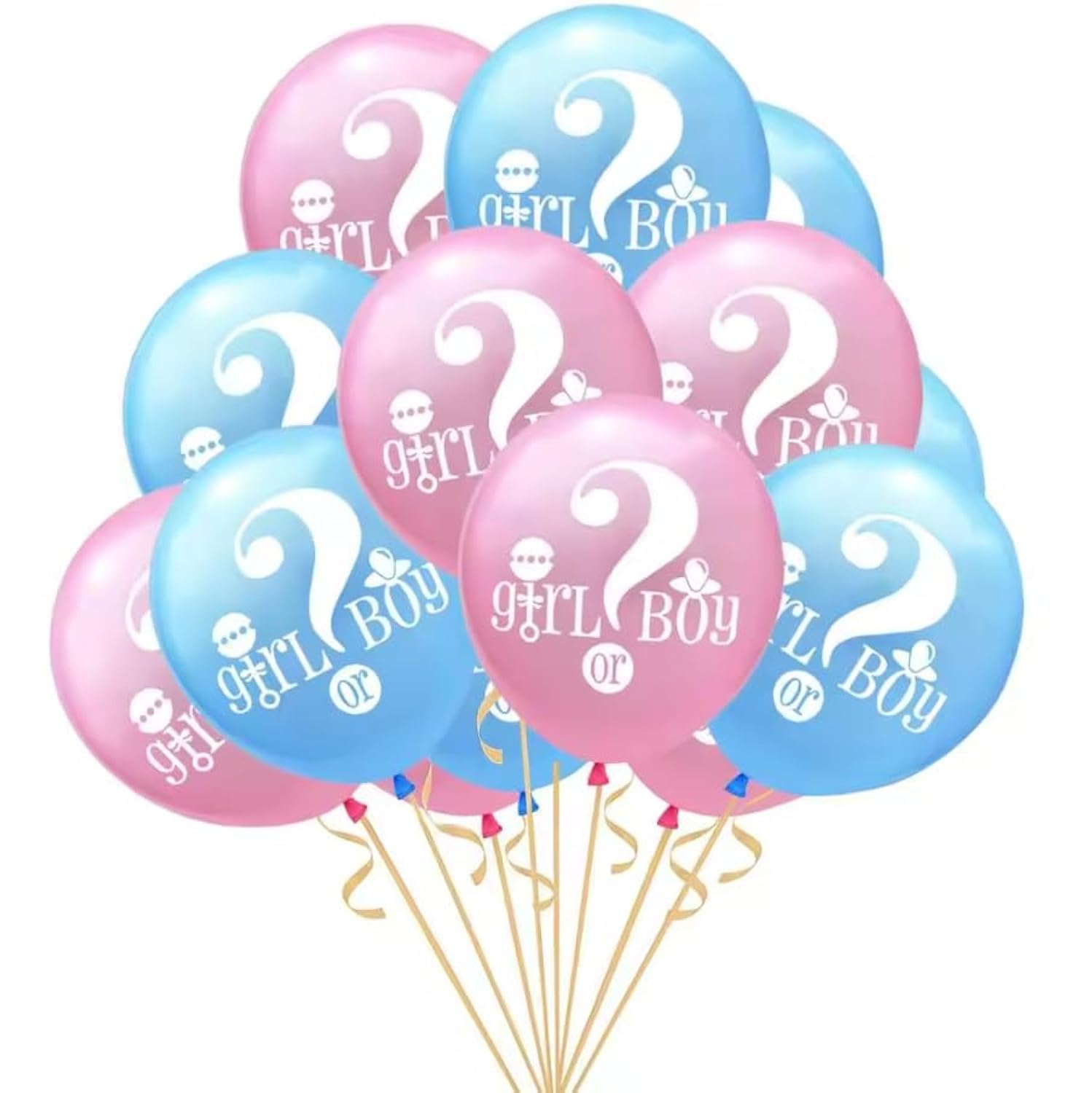 Gender Reveal Party Balloons 12 Piece Set with Ribbon Roll, 6 Blue and 6 Pink Balloons for Baby Shower Decorations