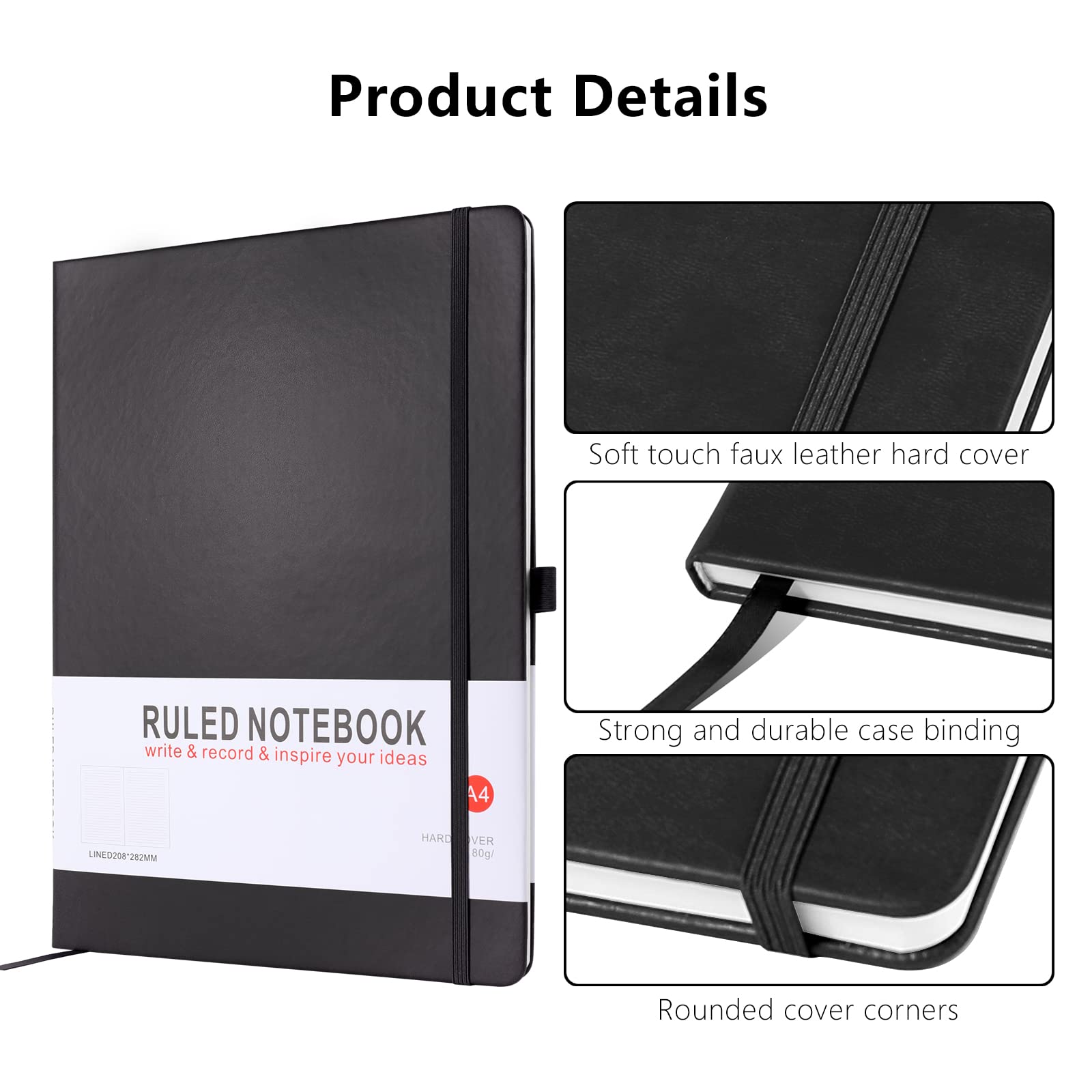 HIJYOO A4 Notebook, Notebook A4 Journal Notebook Hardcover Notepad with Bookmark Composition Notebooks, Pen Loop - Image 3