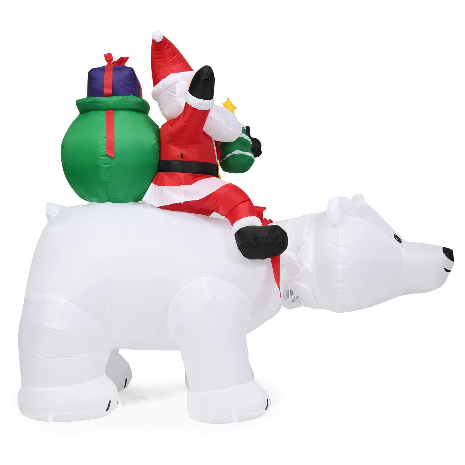 RELAX4LIFE 2M Père Noël Gonflable et Ours Polaire Soufflés, Décoration de Noël Gonflable en Polyester avec 4 Lumières LED pour Jardin & École & Magasin