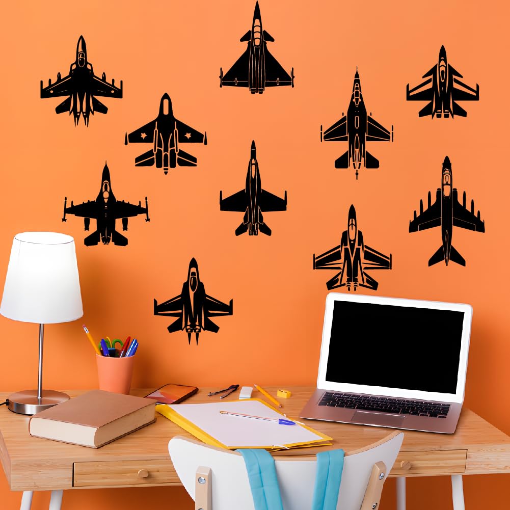 SUPERDANT 10PCS Fighter Aircraft Wall Stickers Black Airplane PVC Waterproof Wall Decals Self-Adhesive Sticker Set Decoration for Living Room Bedroom Children's Room Gameroom Lounges Home