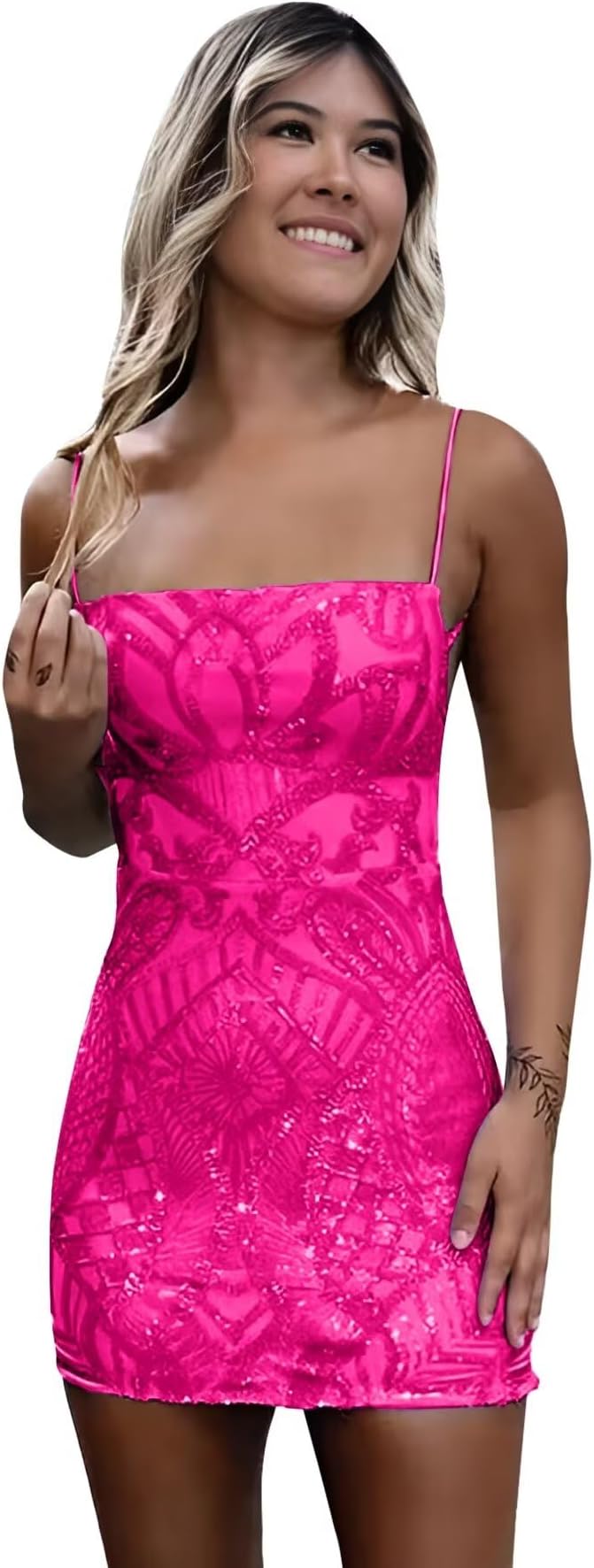 DexinyuanSparkly Sequin Homecoming Dresses for Teens Short Prom Dress Tight Formal Cocktail Party Gowns