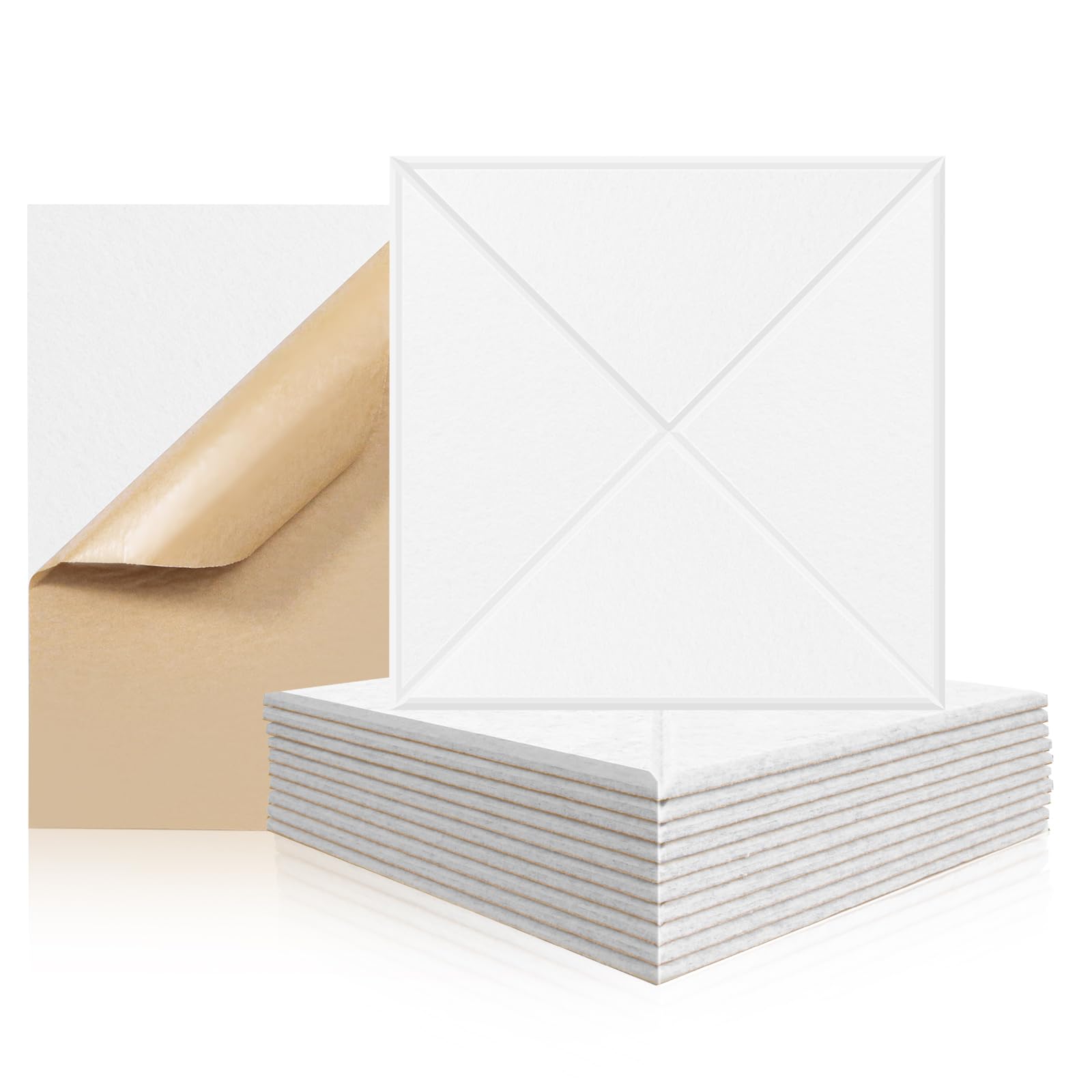 Acoustic Wall Panels Self Adhesive 12 Pack Ceiling Sound Proof Barrier Noise Dampening Blocker Pads for Room Echo Cancellation 11.8''X11.8''X0.4'' Polyester Soundproofing Tiles Acustico para Estudio