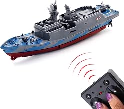 Tipmant Military RC Naval Ship Vessel Warcraft 2.4 GHz Remote Control Boat Speedboat Electric Water for Swimming Pool Kids Toy Birthday Gifts (Grey)