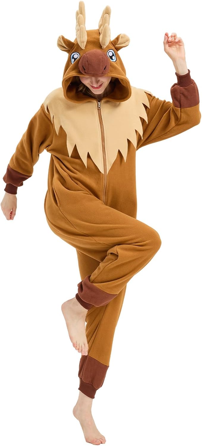 moose onesie pajamas for adults halloween costume animal one-piece cosplay christmas sleepwear cartoon moose small