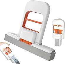 Mini Mop For Small Spaces Self-Squeeze Mini Foldable Desktop Mop Cleaning Sponge Mops Wet And Dry Use Cleaning System Small Cotton Mops For Bathroom Kitchen (Orange)