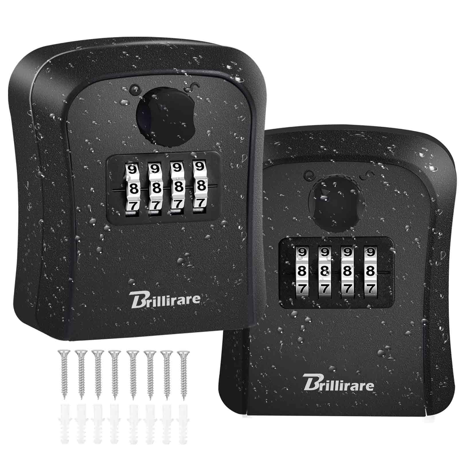 2 Pack Key Lock Box, Waterproof 4 Digits Combination Lockbox Wall Mount, Resettable Key Hider, Upgraded Large Capacity Password Box for House Keys, Car Keys, ID Cards with Mounting Kit-Black