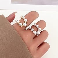 Vista 14 de Handmade Pearl Ring Stacking Pearl Statement Rings Adjustable Open Pearl Full Finger Ring Trendy Personality Pearl Cluster Jewelry for Women