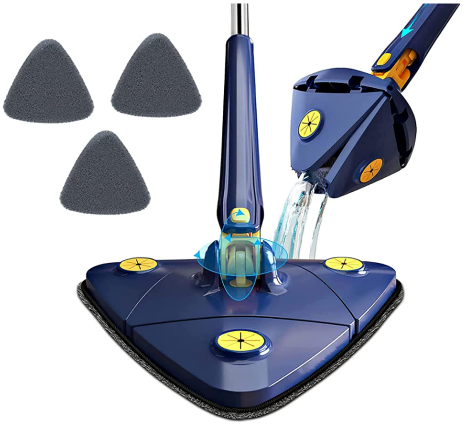 TAME 360 Degree Rotatable Cleaning Mop for Floor, Microfiber Mop for Floor Cleaning with Long Handle, 3 Replaceable Reusable Washable Mop Pads, mops for Floor/Ceiling/Corner/Glass Cleaning