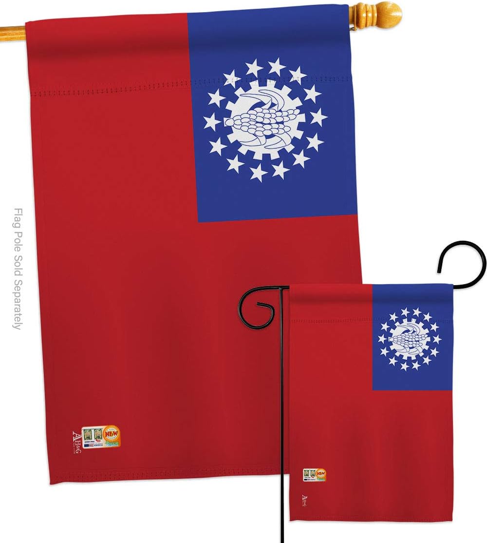 Myanmar Burma Garden House Flags Set Regional Nationality Nation International World Country Particular Area Small Decorative Gift Yard Banner Double-Sided Made In USA 28 X 40