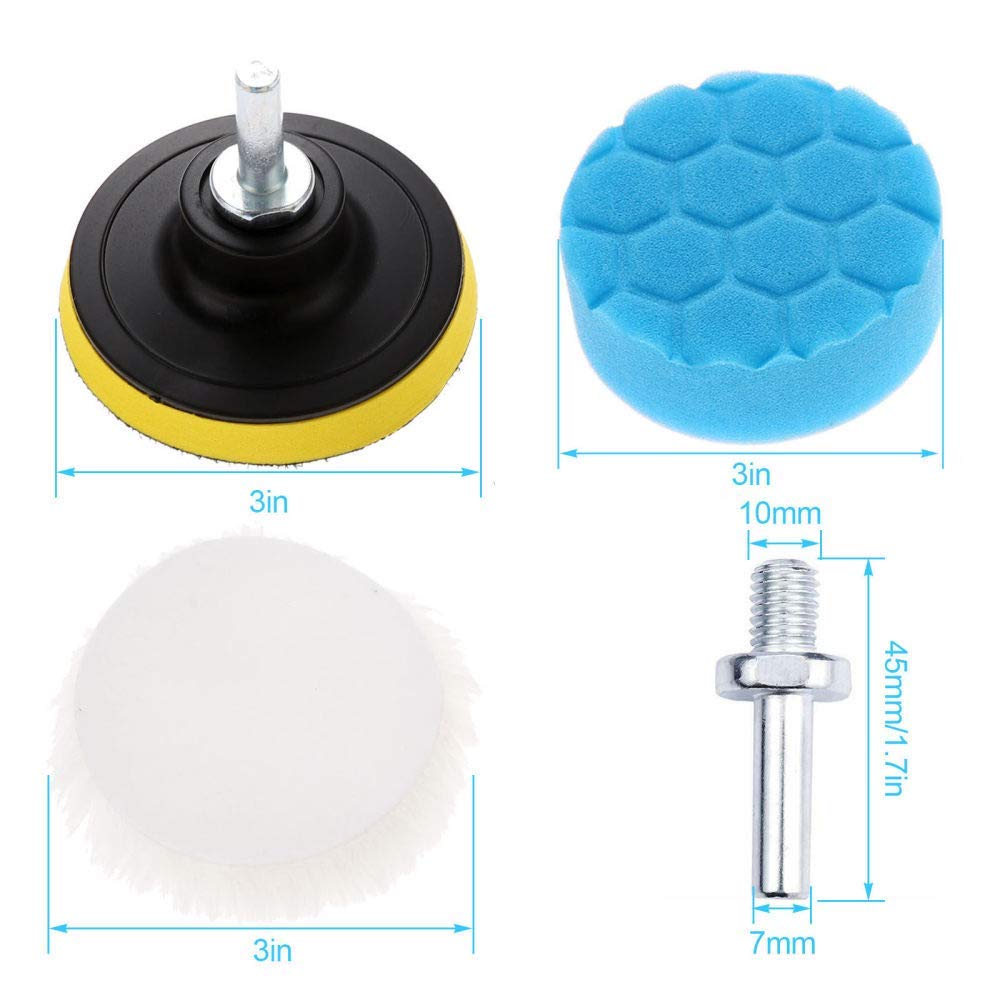 Kit de Almohadillas de Pulido con Cera para Pulido de Esponja de Coche de 31 Piezas de 3 Pulgadas, para pulidora de Coche M10, Adaptador de Taladro, Herramientas de Limpieza
