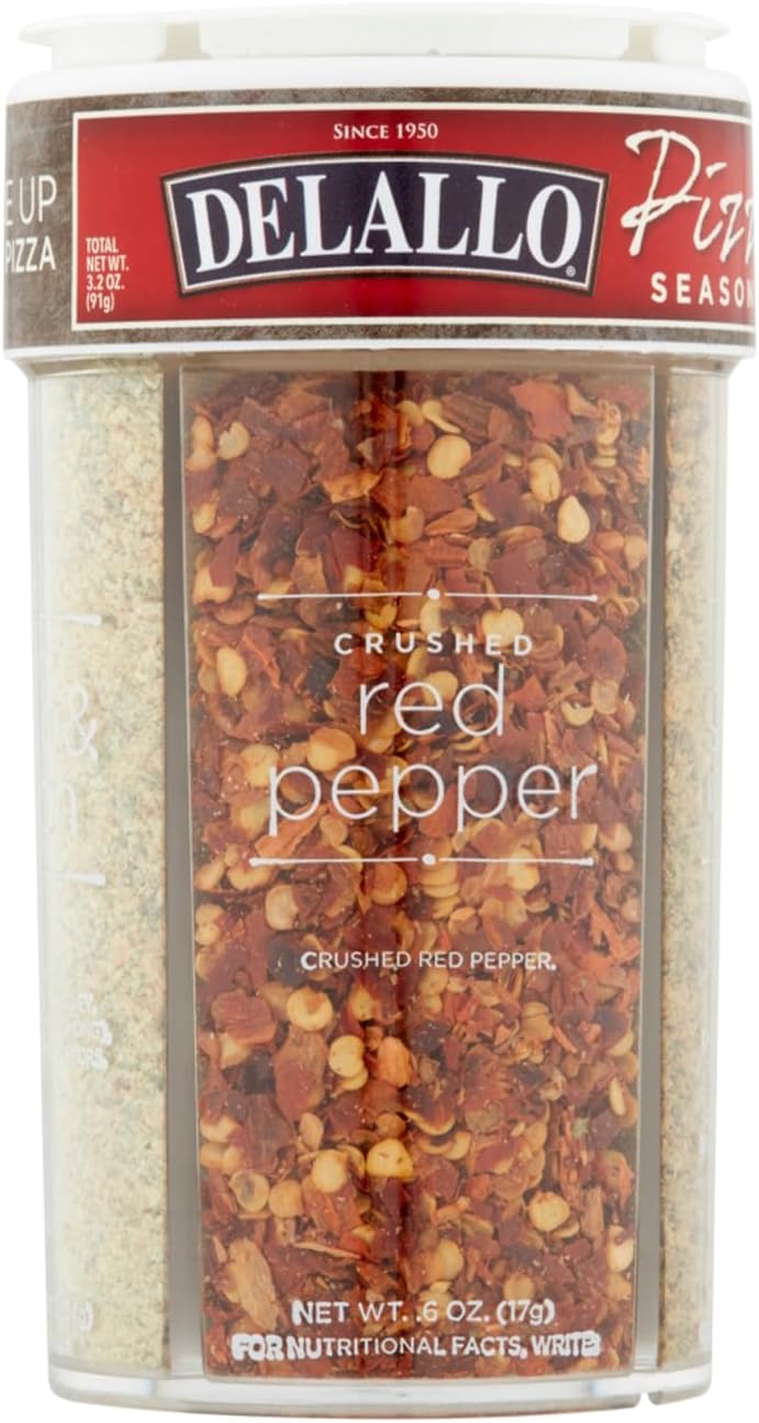 DeLallo 4 Spice Variety Pizza Seasoning Shaker, with Red Pepper, Garlic, Cheese, Italian Herb, Italian Seasoning for Garlic Knots and Calzones, 3.2 oz Container