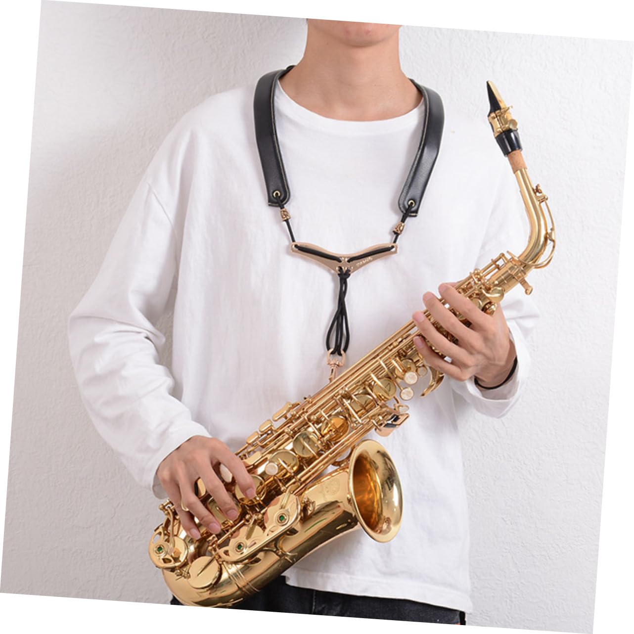 Abaodam Cinturino per Sassofono in Pelle e Nylon, Doppia Spalla Distribuzione Uniforme del Peso, Supporto Resistente e Regolabile per Musicisti Stili multipli