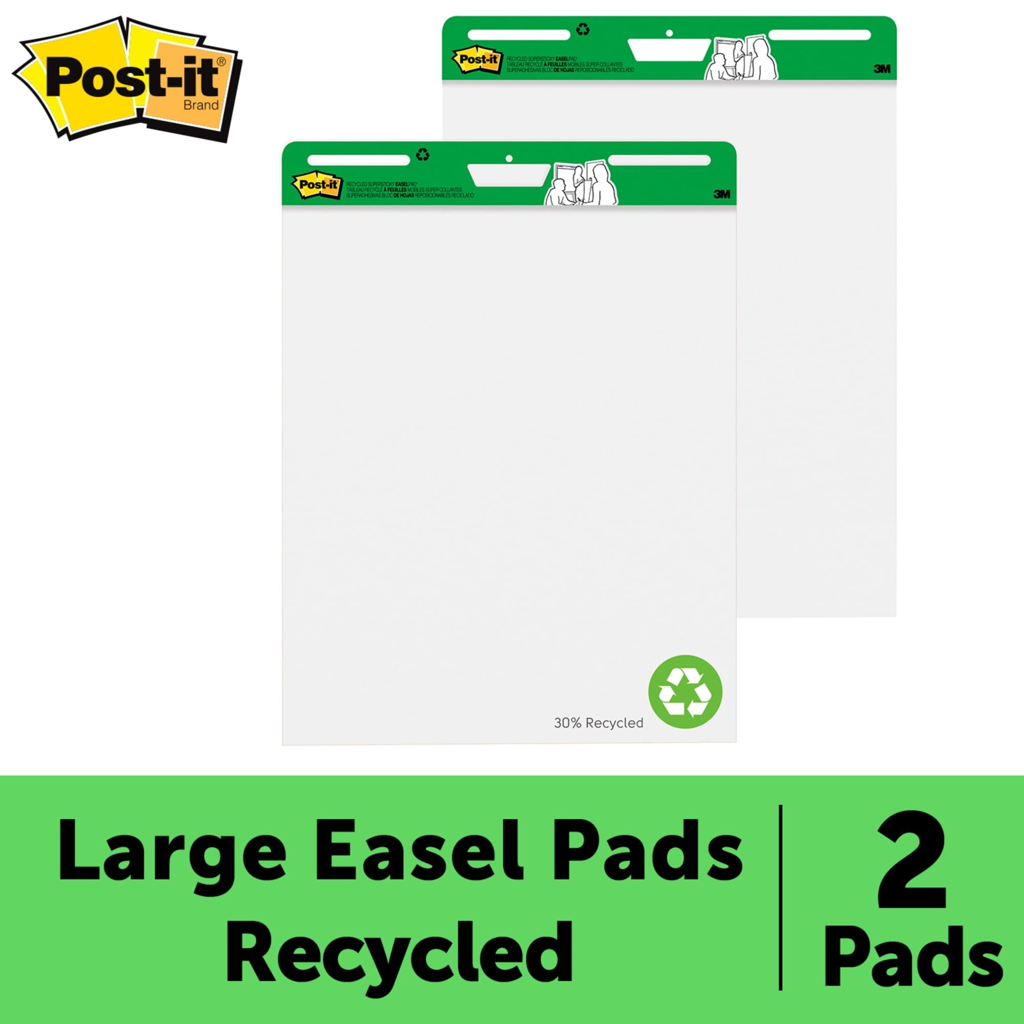 Post-it (R) Staffelei Pad Made mit Recyclingpapier, 63,5 cm X 30 ", weiß, 30 Blatt/Pad, 2 Pads/Pack