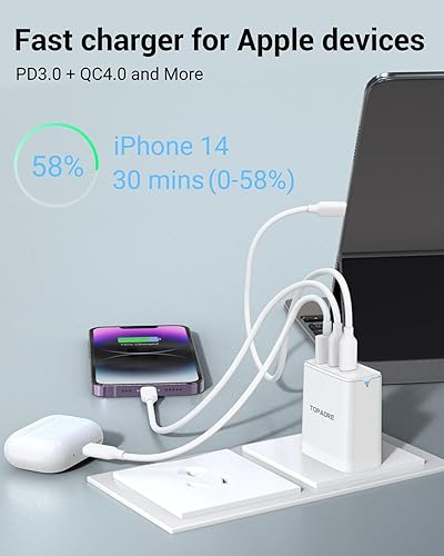 Miniatura 33 de Bloque de cargador USB C de 65 W, cargador de pared GaN de 3 puertos, plegable, compacto, tipo C, carga rápida para MacBook Pro/Air, para iPhone