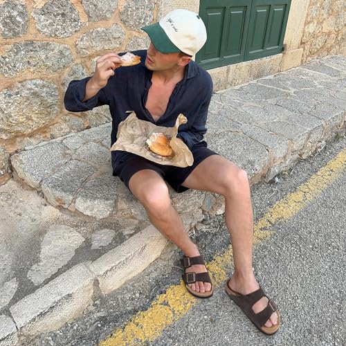 Image of FITORY Mens Sandals, Arch Support Slides with Adjustable Buckle Straps and Cork Footbed Size 7-14.5