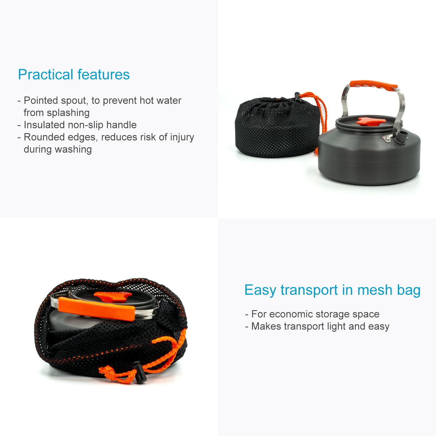 Intirilife Bollitore da campeggio Bollitore da esterno in alluminio Arancione con capacità di 1.1 L - Per far bollire acqua tè caffè o zuppa in campeggio o in viaggio