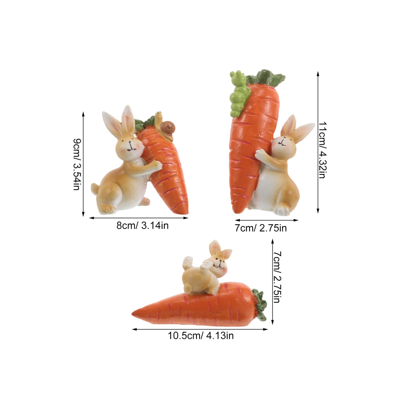Statuine Coniglietto Pasquale in Resina 3 Pezzi con Carota, Decorazioni Primaverili Salvaspazio per Scrivania e Mensola, Statuette Vivaci per Festa di Pasqua e Arredamento Casa