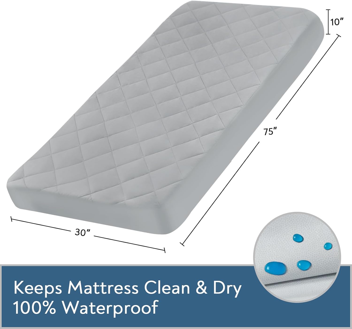 Cot Mattress Pad Waterproof Quilted, 30" x 75" Quilted Foam Camping Cot Mattress Topper