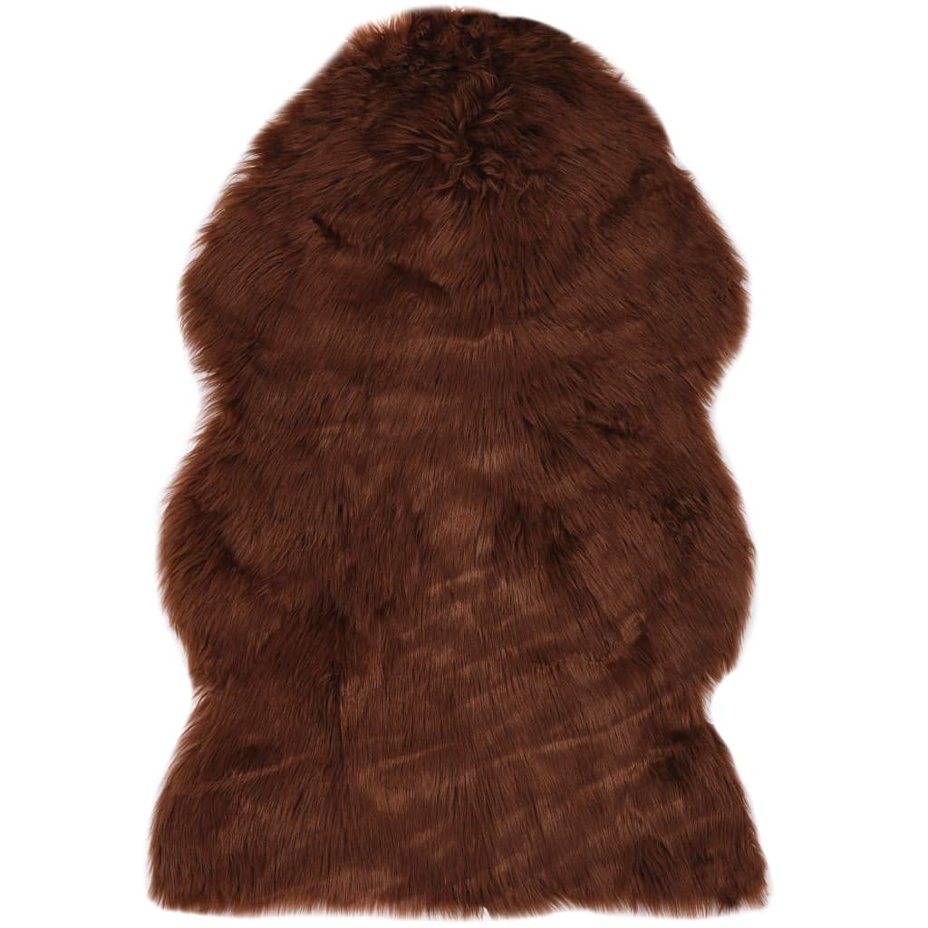 Tapis en fourrure de mouton artificielle - 60 x 90 cm - Marron - Pour salon - Ambiance confortable - Fourrure synthétique de luxe - Dessous antidérapant - Jeté de canapé polyvalent