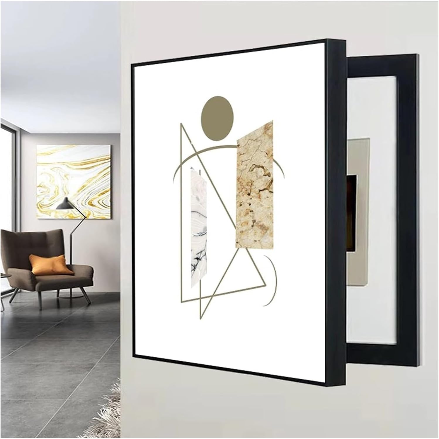 Coffret de compteur électrique mural design pour un salon épuré