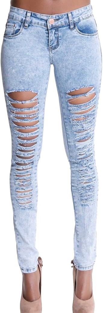 Dooxi Mujer Moda Skinny Delgado Lápiz Denim Pantalones Casual Cintura Mid  Vaqueros Rotos Tejanos Pantalones: Amazon.es: Ropa