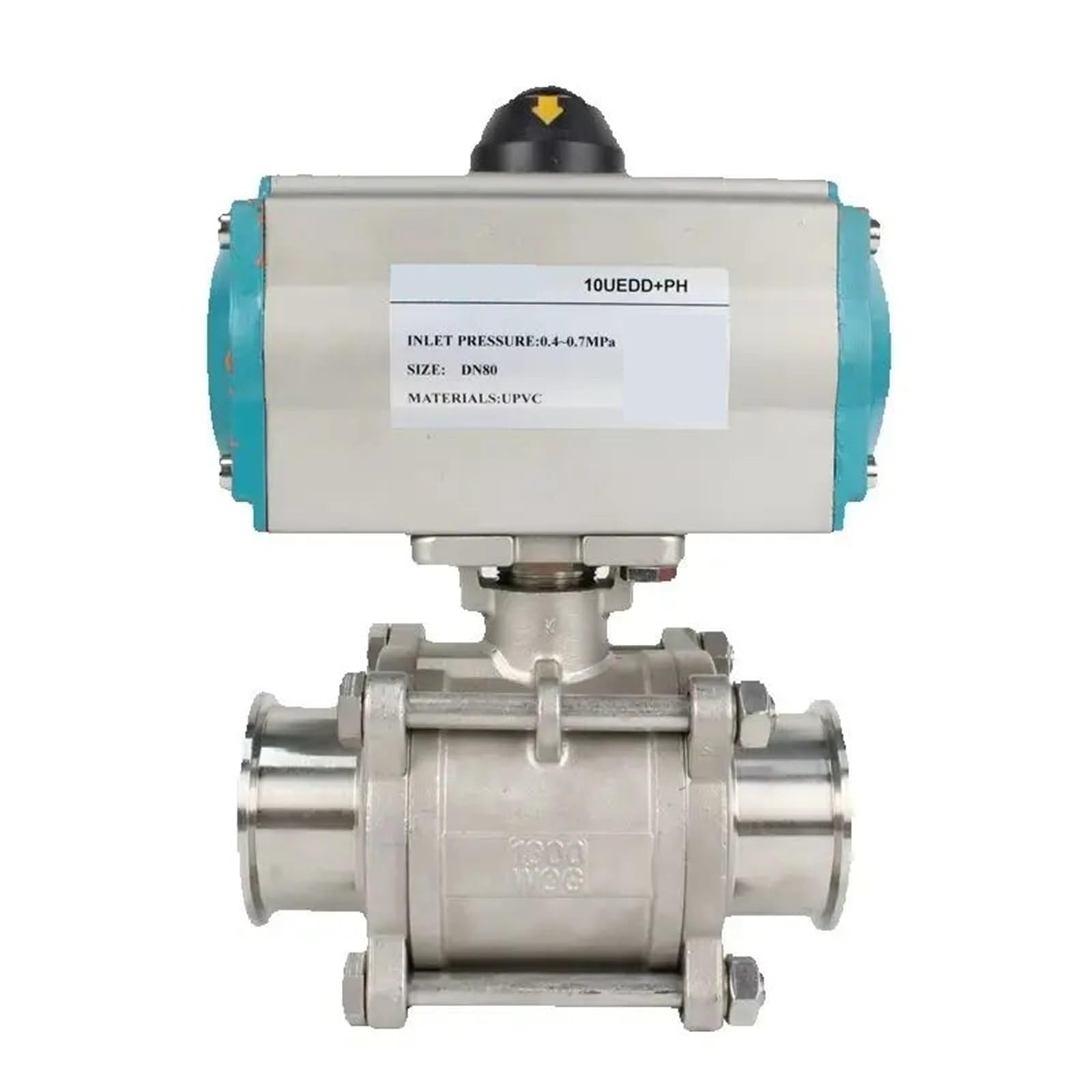 Vanne à boisseau sphérique pneumatique double effet DN15 à virole pour tube