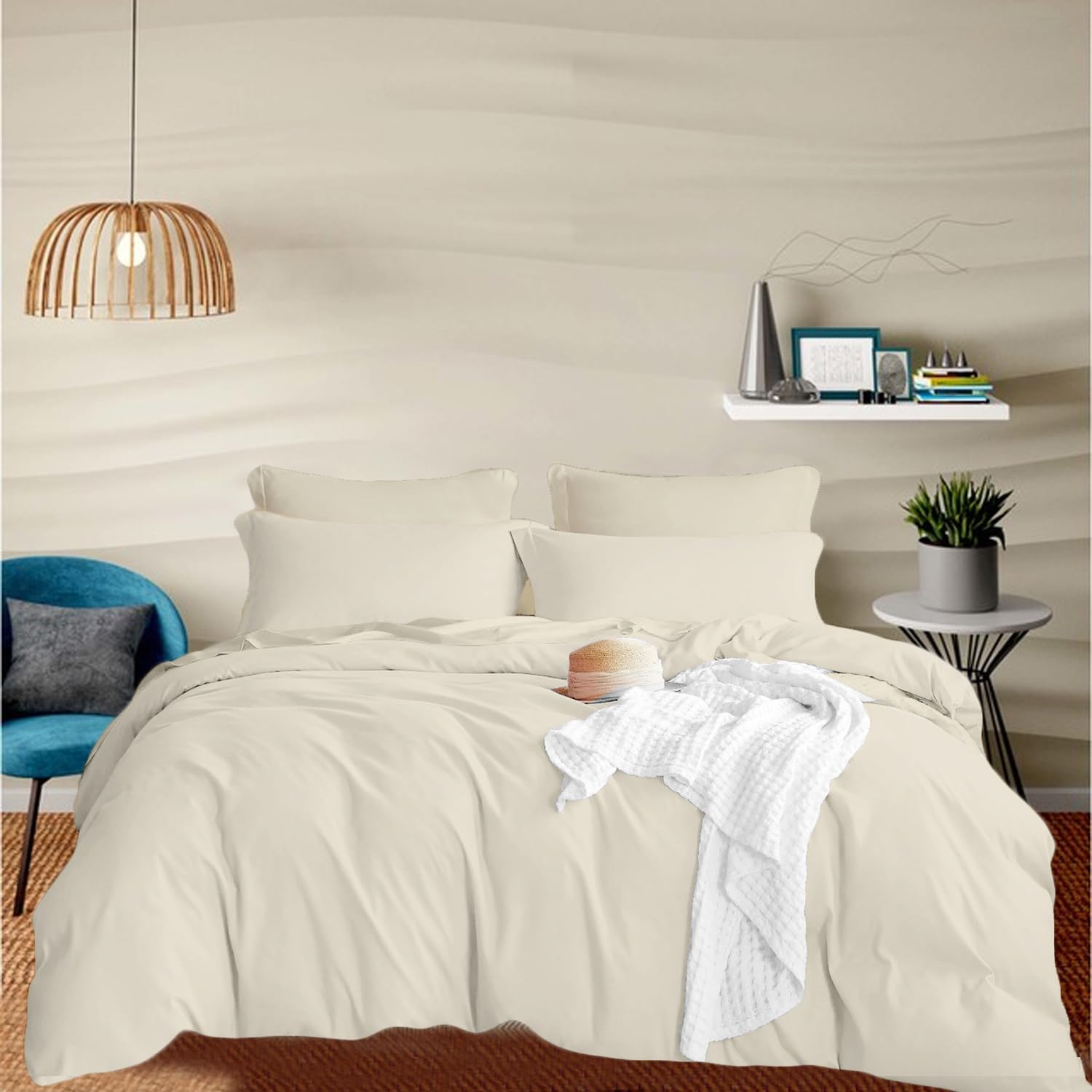 EGYLIN 800 TC Egyptian Cotton Ivory Duvet Cover Set Single size 100% Long Staple Cotton Ivory Quilt Cover With 2pc PillowShams, Luxury Hotel Quality Super Soft Sateen Duvet Cover Set
