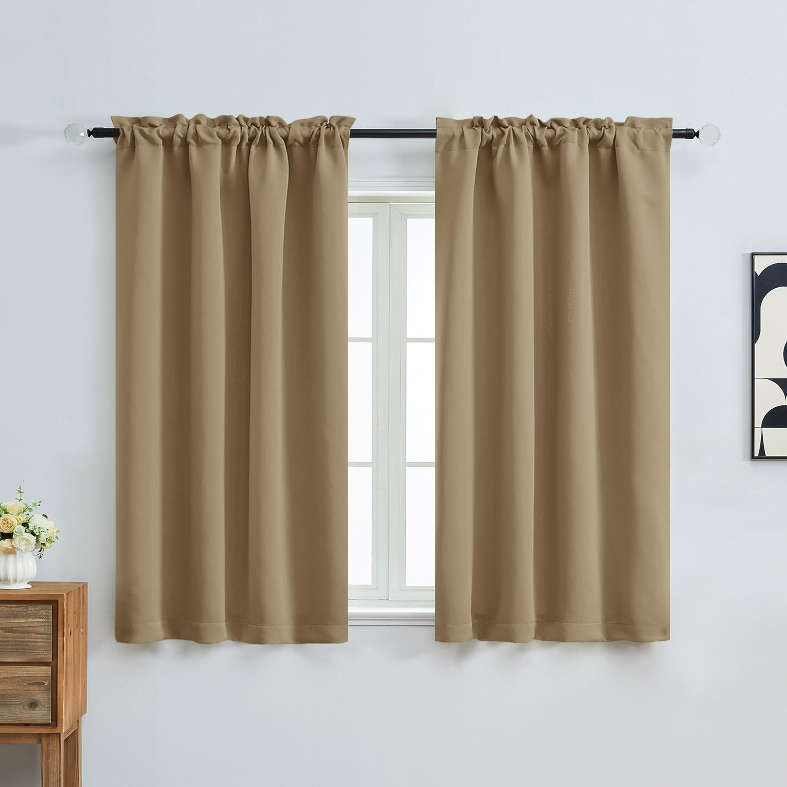 OVZME Taupe Short Blackout Curtains for Bedroom 54 Inches Long 2 Panels, Modern Window Treatment Solid Thermal Insulated Curtains for Living Room, Dual Rod Pocket Blackout Drapes, 2x40Wx54L Inches