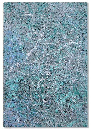 BrushEcho 24x36 Inch Textured Stretched Canvas, Hand-Painted Teal Gray Abstract